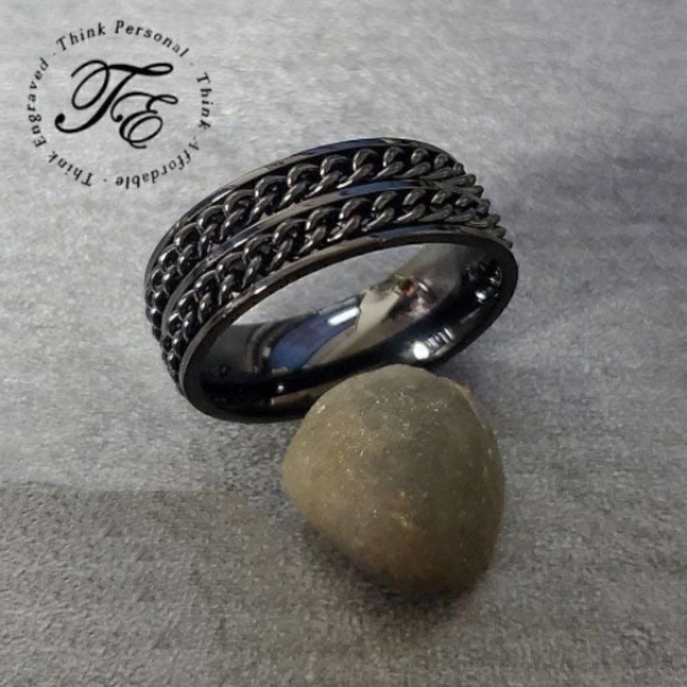 Mens Promise or Wedding Ring Double Chain Spinner